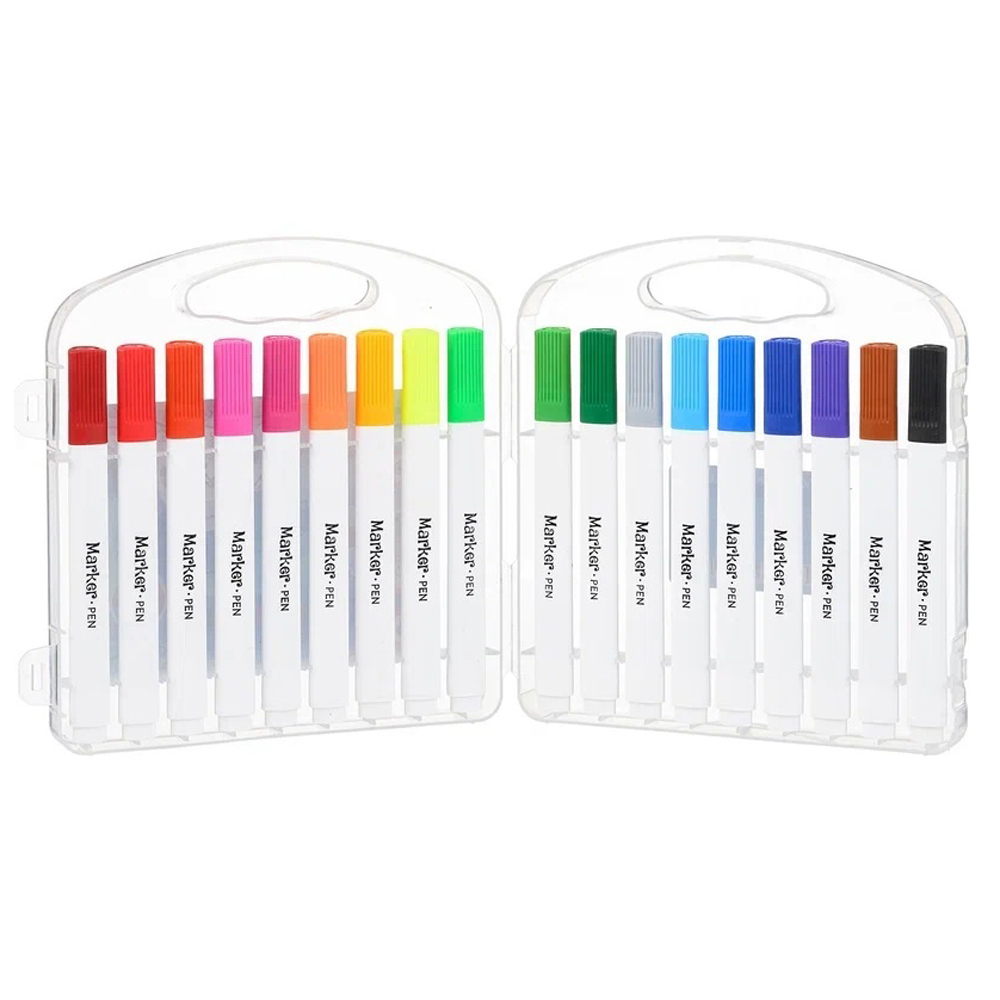 Фломастеры Basir, серия "Зайчик", разноцветные, в прозрачном пластиковом футляре, набор 18 шт