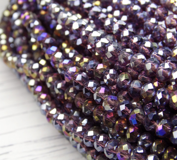 БП011ДС34 Хрустальные бусины "рондель", цвет: бургунди AB прозрачный, 3х4 мм, кол-во: 95-100 шт.