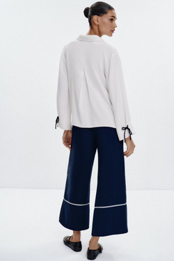 ZARA РУБАШКА С КОНТРАСТНОЙ ОТДЕЛКОЙ, ЖЕЛТОВАТО-БЕЛЫЙ