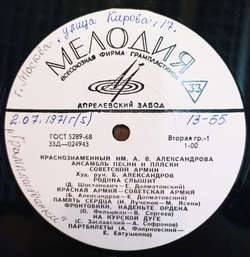 Винтажная виниловая пластинка LP Краснознаменный Имени А. В. Александрова Ансамбль Песни И Пляски Советской Армии (Родина Слышит) (СССР)