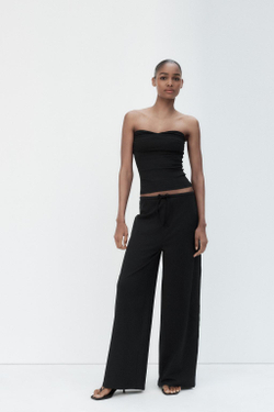 ZARA БРЮКИ STRAIGHT-LEG ИЗ РЕЛЬЕФНОЙ ТКАНИ, ЧЕРНЫЙ