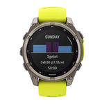 Спортивные часы Garmin fenix 8, 47 мм, Solar, титан, сапфир, силиконовый ремешок цвета «электрический жёлтый»/графитовый Безель из титана, дисплей Solar. Ремешок с классической застёжкой — на запястье обхватом 125–208 мм