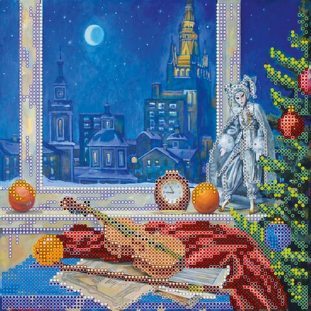 Схема для вышивки бисером на натуральном художественном холсте "Музыка ночи", 200 х 200 мм (Основная
