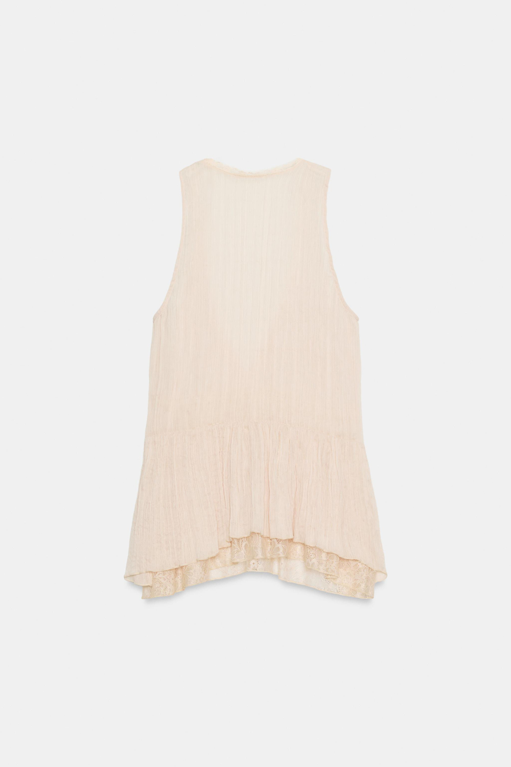 ZARA КОМБИНИРОВАННЫЙ КРУЖЕВНОЙ ТОП, БЛЕДНО-РОЗОВЫЙ