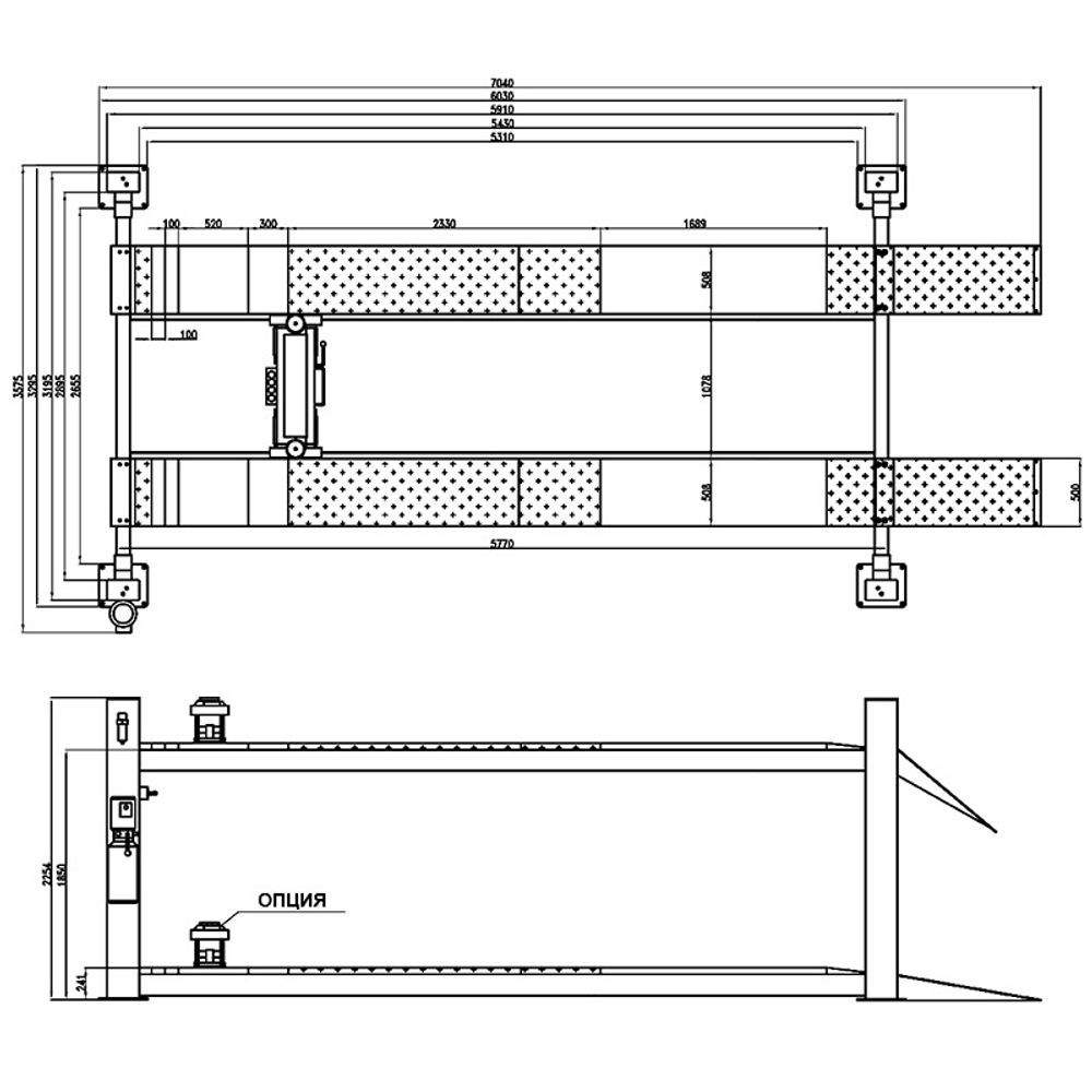 KraftWell (KRW6.5) Подъемник четырехстоечный г/п 6500 кг платформы гладкие