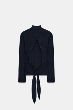 ZARA ТРИКОТАЖНЫЙ ТОП С ОТКРЫТОЙ СПИНОЙ, МОРСКОЙ СИНИЙ