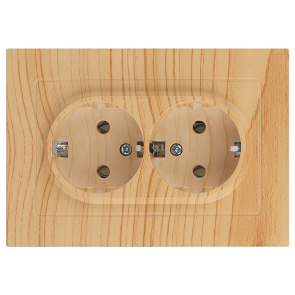 Розетка Intro Accent 6-205-11 двойная с заземлением 2X2P+E Schuko 16А-250В IP20 СУ AL/CU сосна