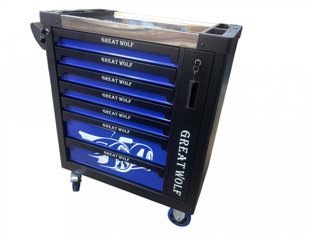 Инструментальная тележка с инструментом GW-8ST 248 BLUE SET (Great Wolf, 248поз), 8 ящиков, увеличенные колеса с тормозом, ЦЗ, усиленная