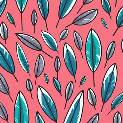Яркий паттерн с бирюзовыми перьями на розовом фоне