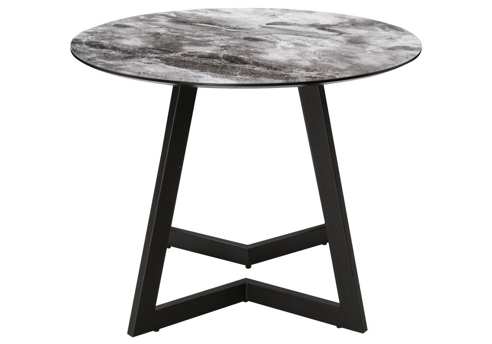 Стеклянный стол Алингсос 100(140)х100х76 черная шагрень / мрамор серый