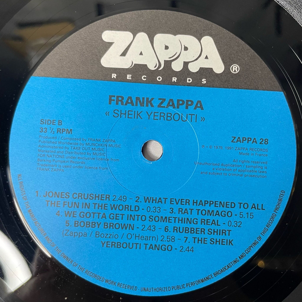 Винтажная виниловая пластинка LP Frank Zappa Sheik Yerbouti (Франция 1991)