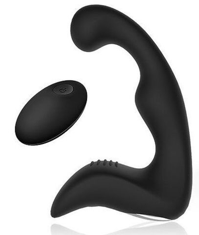 Черный силиконовый массажер простаты с пультом ДУ (Цвет: черный)