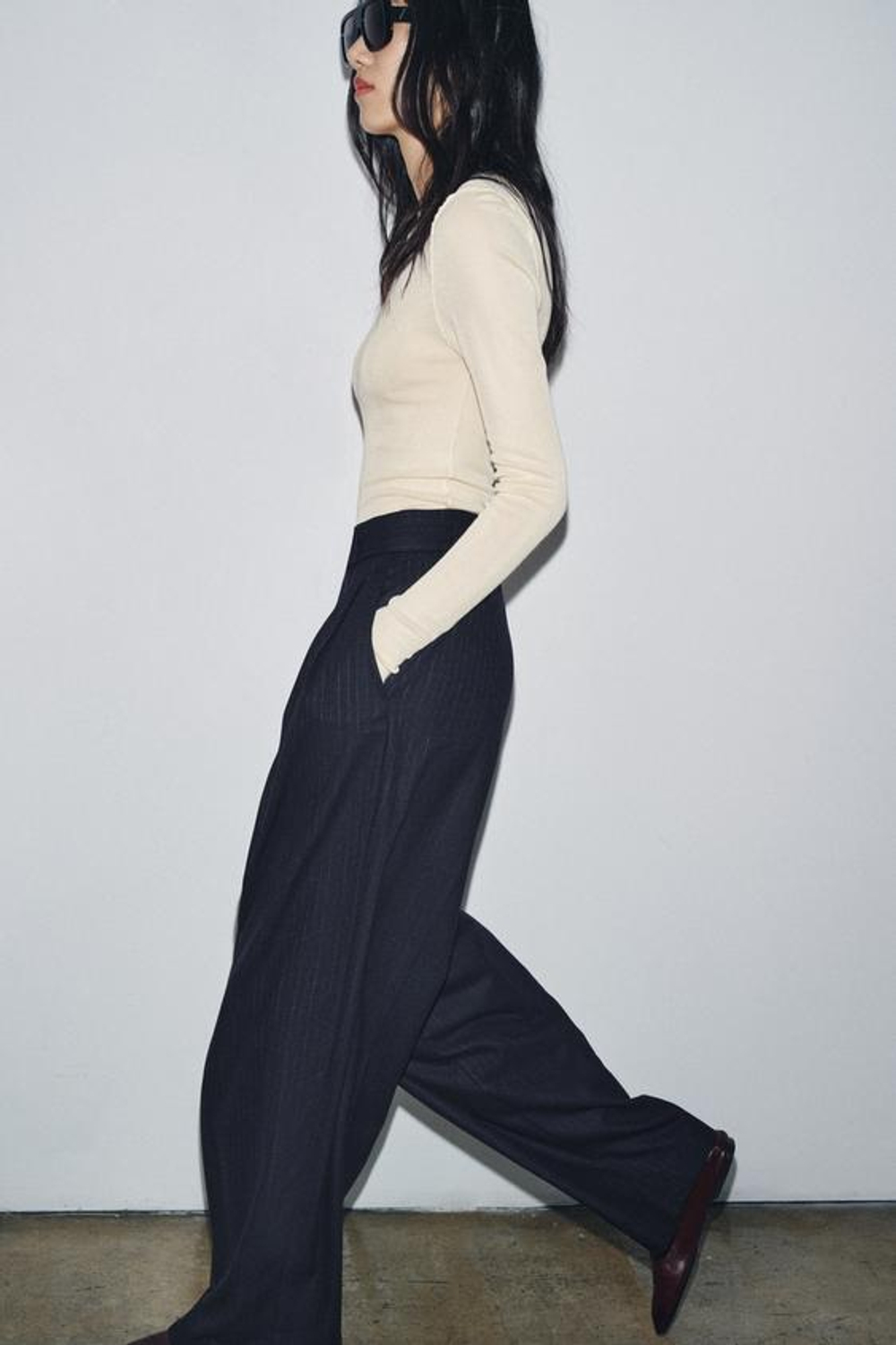 ZARA БРЮКИ В ПОЛОСКУ С РЕМНЕМ — ZW COLLECTION, СИНИЙ