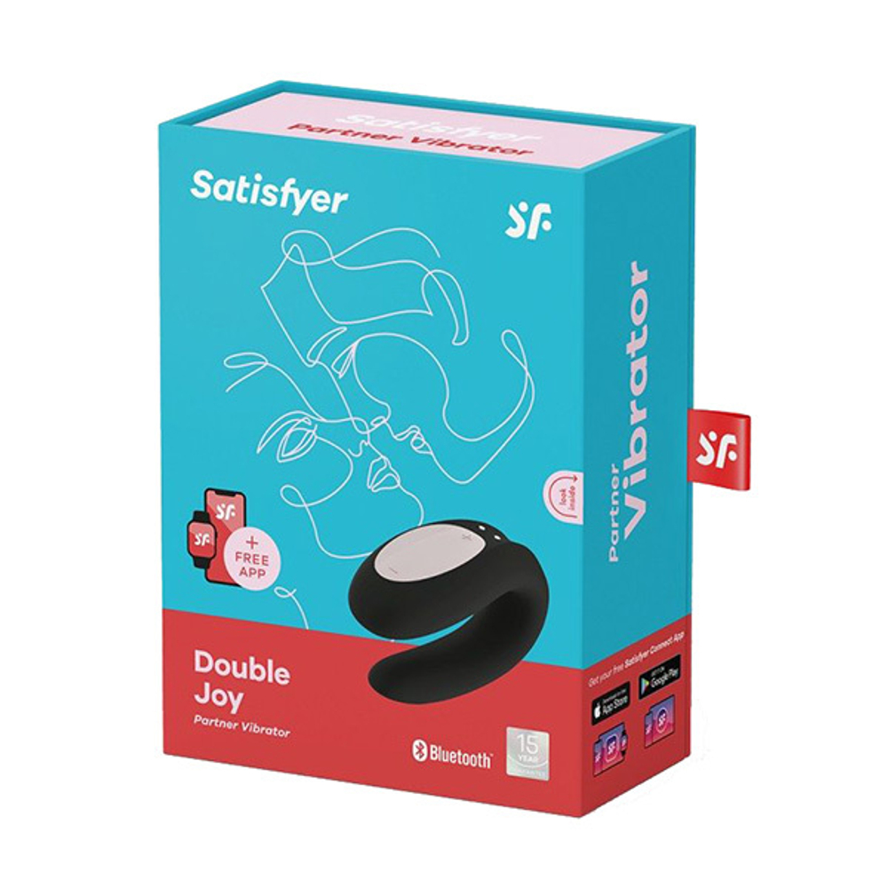 Черный вибратор 9см для пар с управлением через приложение Satisfyer Double Joy