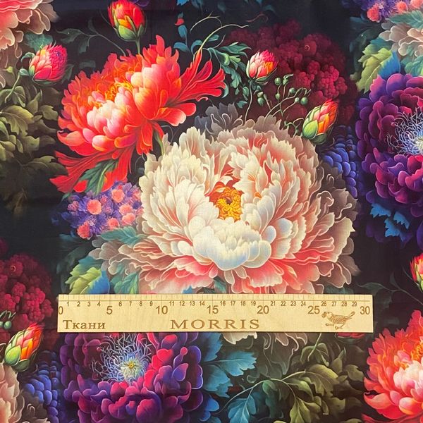 ЦВЕТЫ НА ЧЁРНОМ 100% хлопок Handmade Fabrics 3
