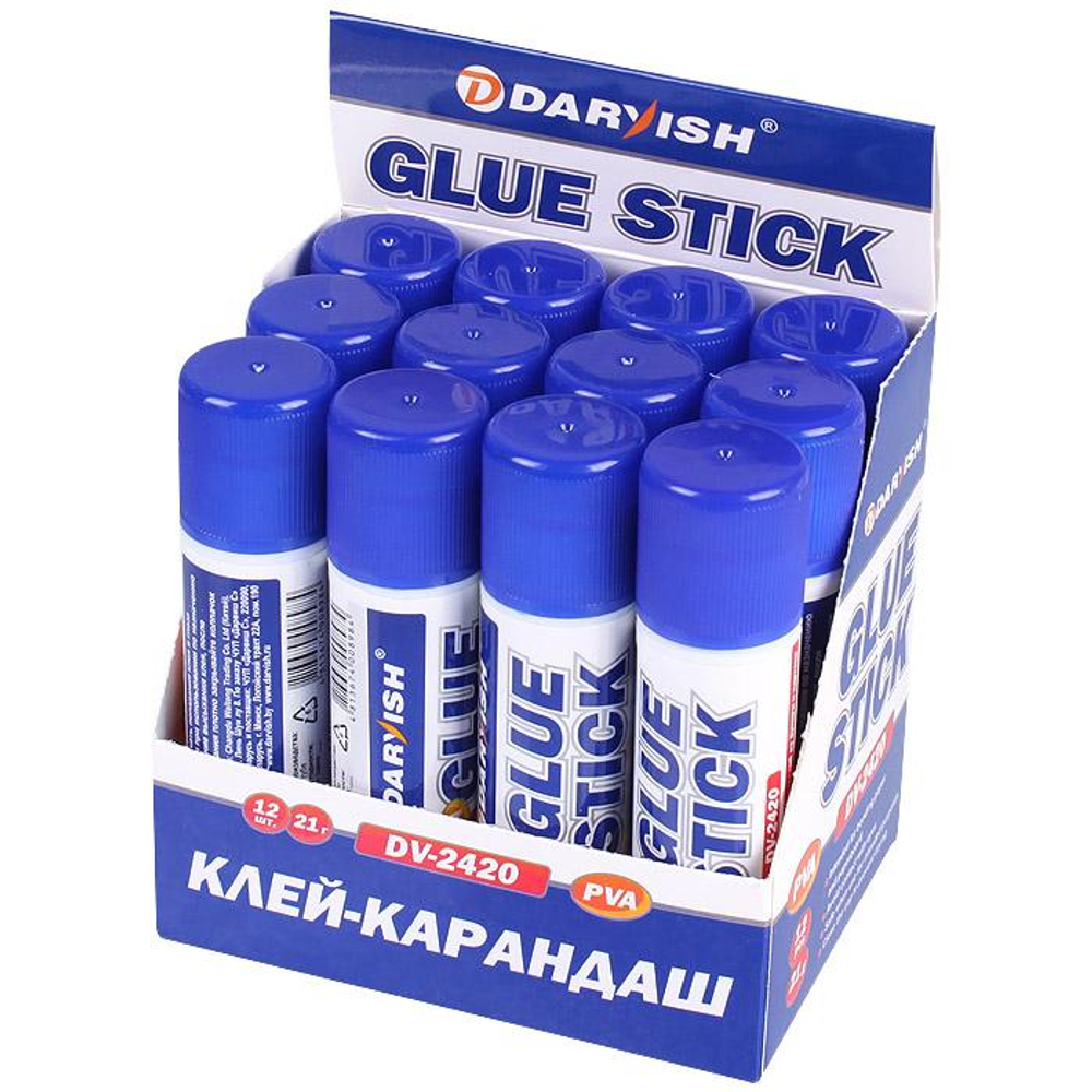 Клей-карандаш 21гр. в пластиковом корпусе с выдвигающимся стержнем (Darvish)