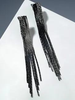 Серьги висячие "Голливуд" дождь, цвет серый