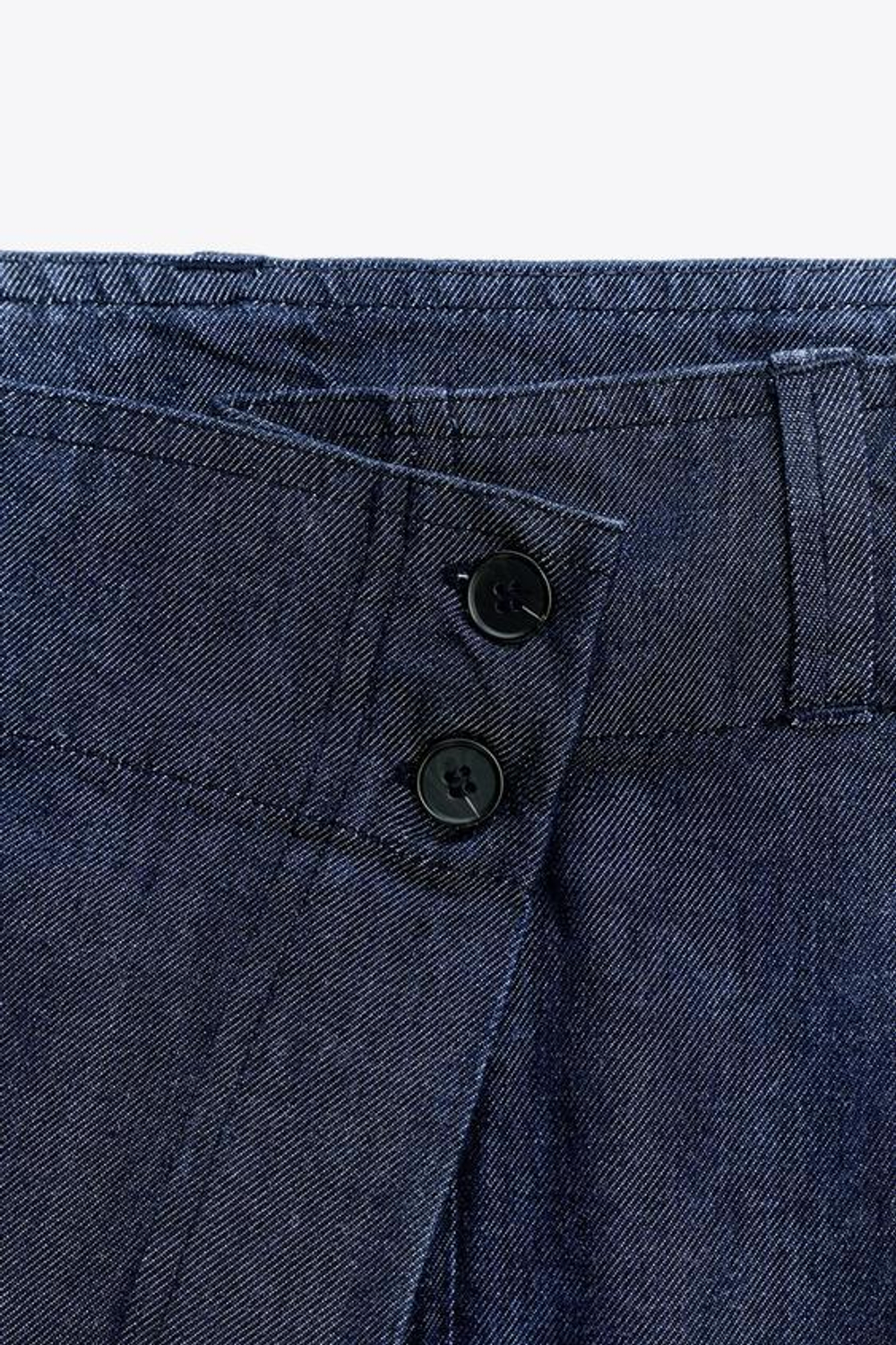 ZARA ДЖИНСОВЫЕ БРЮКИ С ПЕРЕКРЕСТНОЙ ЗАСТЕЖКОЙ — ZW COLLECTION, СИНИЙ