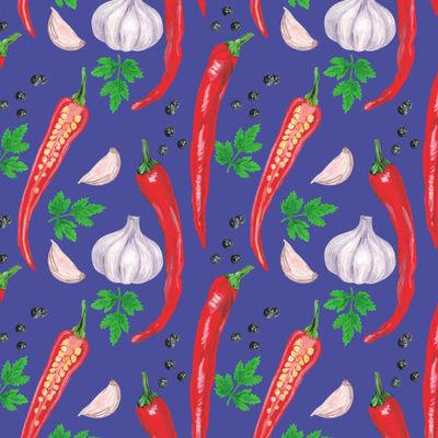 Красный острый перец чили, чеснок, специи