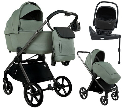 Детская коляска Pituso Teffy 4 в 1 с автокреслом Baesa Black с базой Sage Green/Graphite