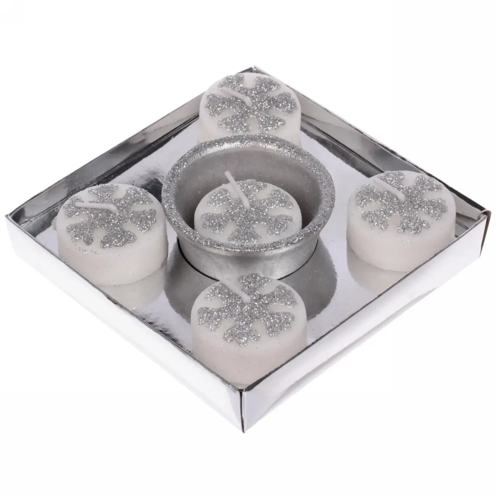 Набор свечей «Сказочные снежинки» 11,5х11,5х3 см, серебро