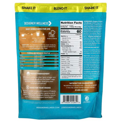 Designer Wellness, Designer Lite®, растительный и сывороточный протеиновый порошок, шоколадное печенье и крем, 720 г (1,6 фунта)