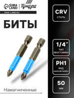Биты ТУНДРА, намагниченные, сталь CrV, PH1 х 50 мм, 2 шт.