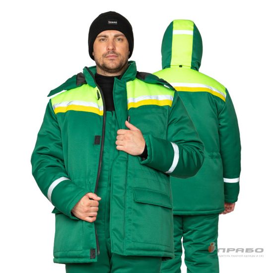 Костюм зимний "Стройка" полукомбинезон (зелёный/лимонный/жёлтый)