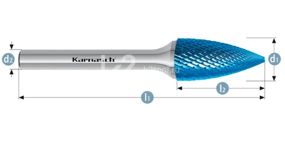 Борфреза твердосплавная Karnasch форма G, 3х6х3х38 мм, насечка HP-4, покрытие Blue-Tec, арт. 11.5062-010