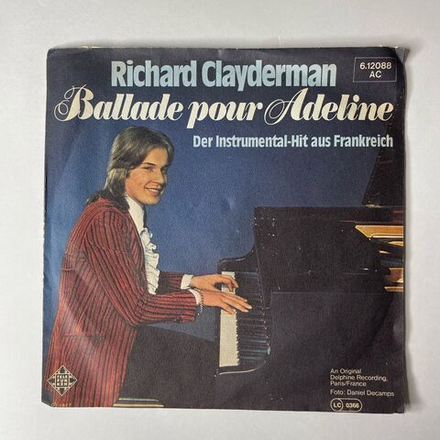 Винтажная виниловая пластинка 7 дюймов (маленькая пластинка) Richard Clayderman Ballade Pour Adeline (Германия 1977)