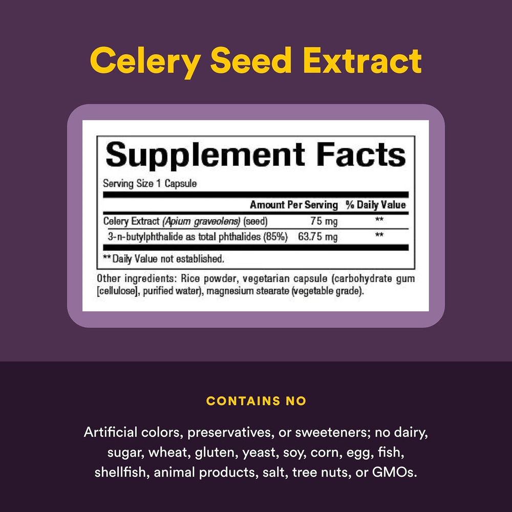 Natural Factors, стандартизированный экстракт семян сельдерея, 120 вегетарианских капсул