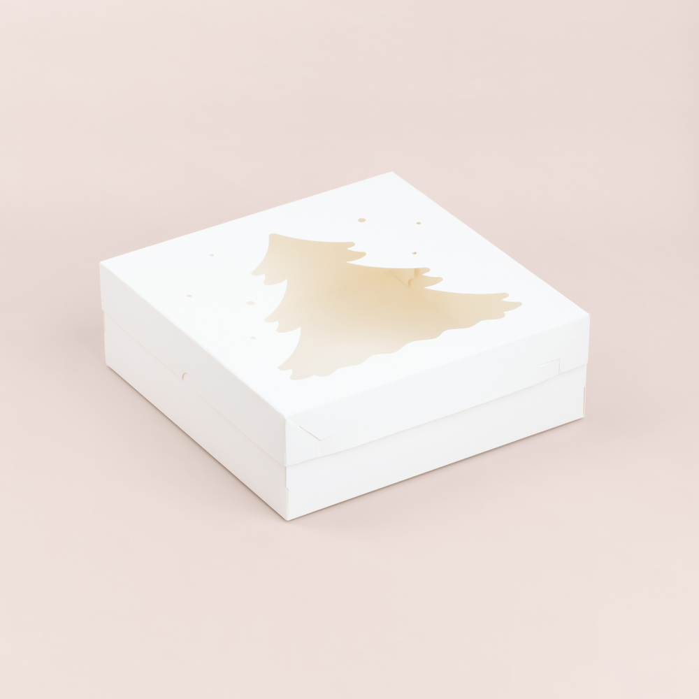 Коробка для зефира и печенья с окном ёлка 200*200*70 мм