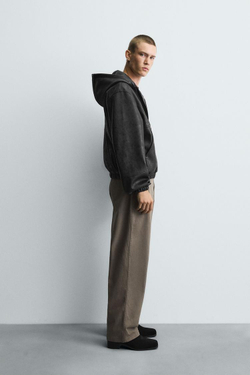 ZARA КУРТКА ИЗ ИСКУССТВЕННОЙ КОЖИ С КАПЮШОНОМ, ЧЕРНЫЙ