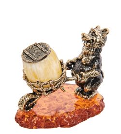 AM-2970 Фигурка «Медведь с тележкой» (латунь, янтарь)