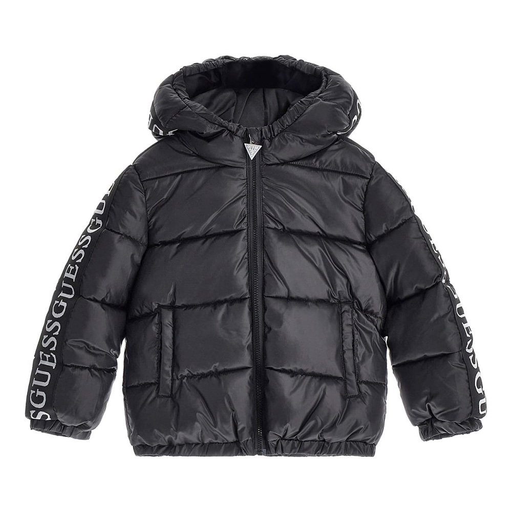 Куртка демисезонная с капюшоном GUESS Черный/Лампас и отделка на капюшоне: черная тесьма с логотипами Мальчик
