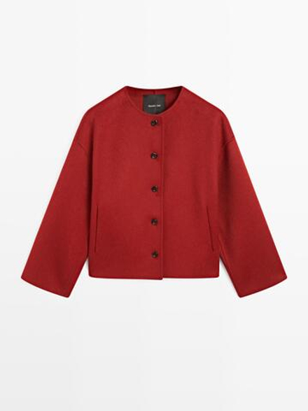 Massimo Dutti Куртка из смесовой шерсти с декоративными швами, красный