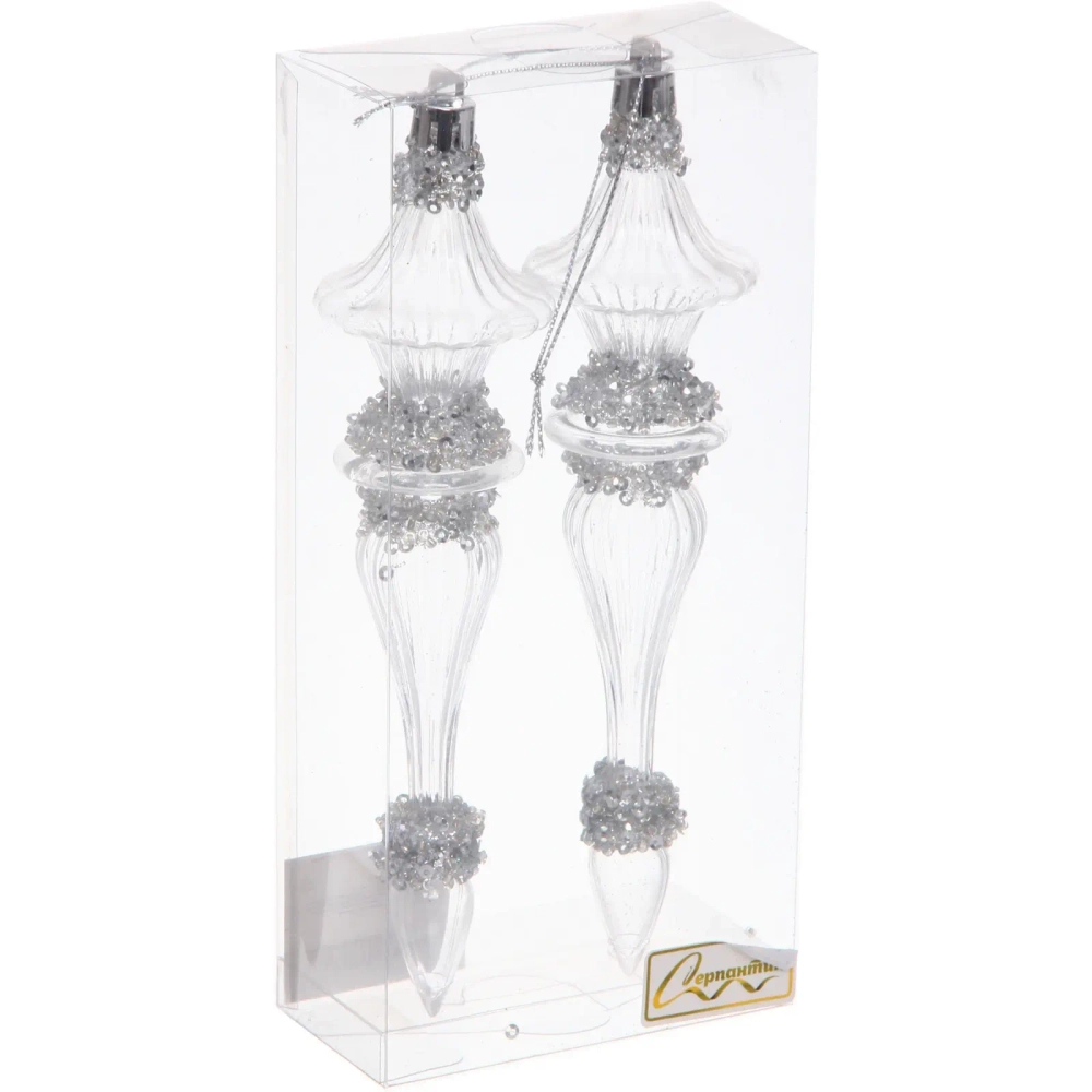 Елочные игрушки «Изящная нежность» 4,5*4,5*19 см (набор 2 шт), Белый