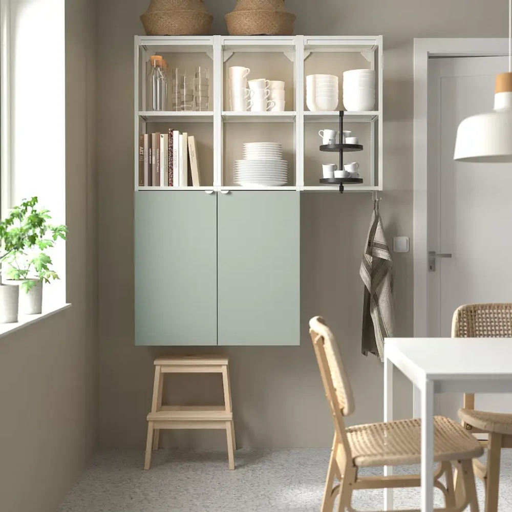 Комбинация для ванной - IKEA ENHET, 120х32х150 см, белый/серо-зеленый, ЭНХЕТ ИКЕА