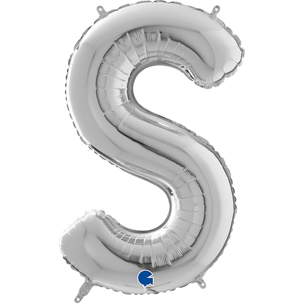 Фольгированная фигура, Буква S 66 см Silver
