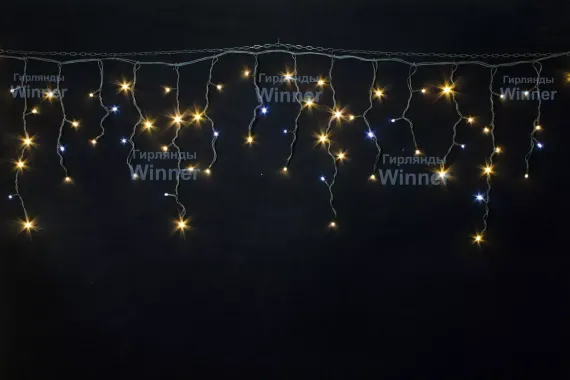 Светодиодная мерцающая бахрома 5*0.6 м., 220V, 170 теплых белых LED ламп, черный каучук, соединяемая, Winner (ww.02.7B.170+)