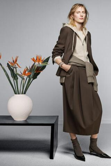 ZARA ЮБКА СО СКЛАДКАМИ И ШЕРСТЬЮ — ZW COLLECTION, СЕРО-КОРИЧНЕВЫЙ