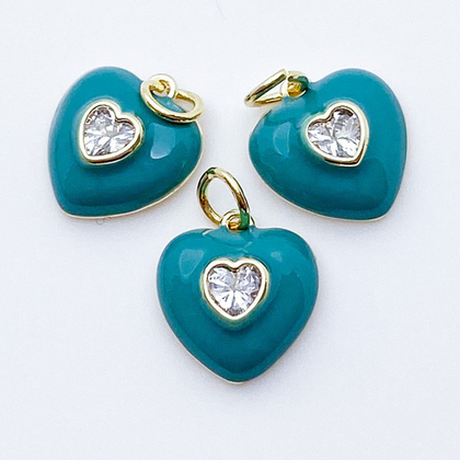 Подвеска Сердце, цвет золото+бирюзовый, размер 13*12 мм, цена за 1 шт
