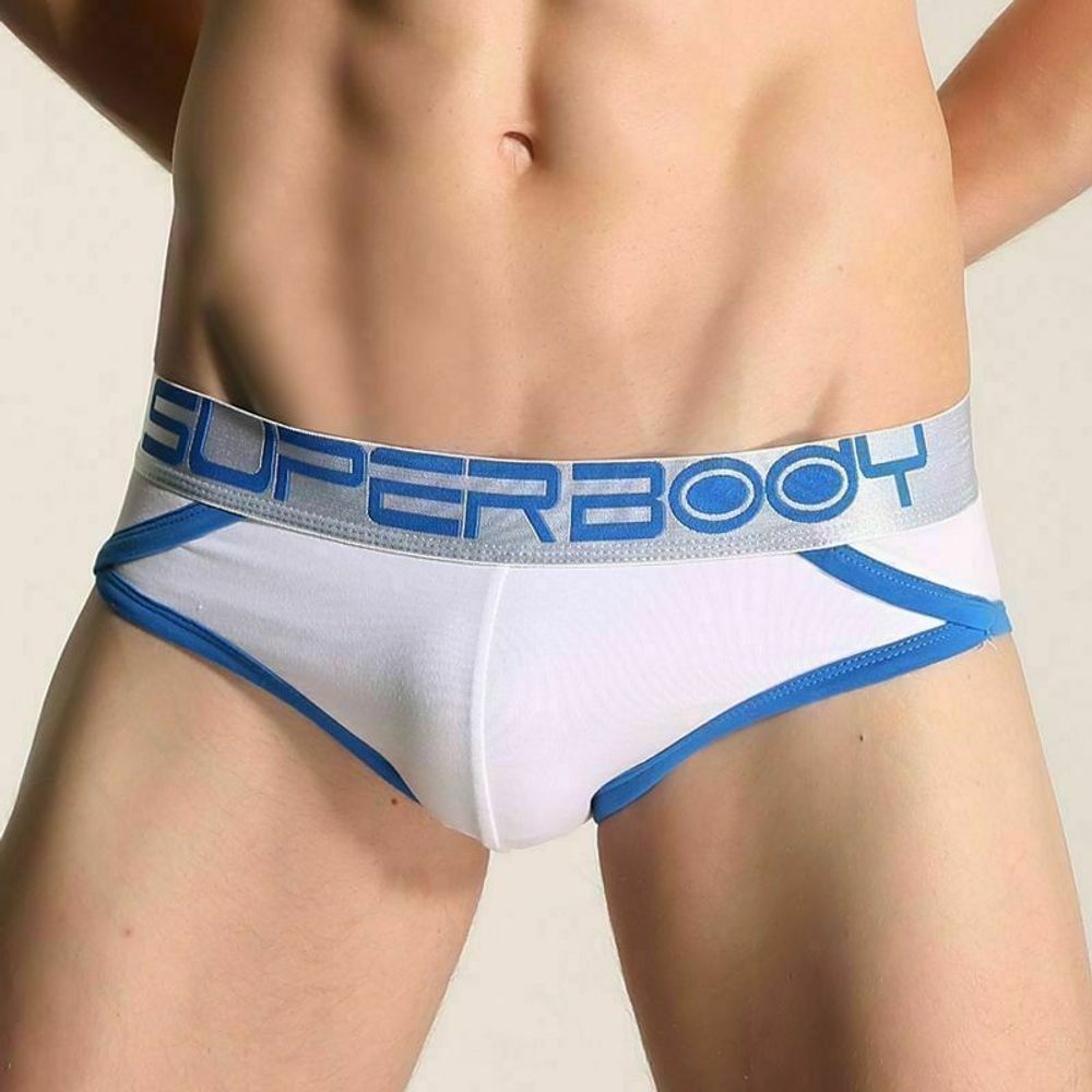 Мужские трусы брифы белые с серебристой резинкой Superbody White Brief