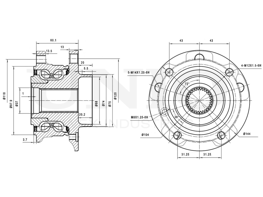 Ступица передняя (с ABS) UNIO HUB-20096
