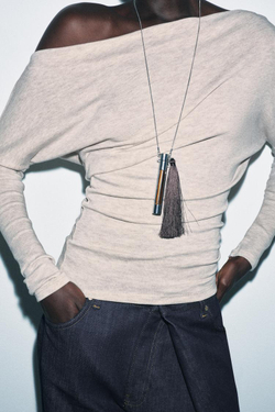 ZARA ТОП АСИММЕТРИЧНОГО КРОЯ ИЗ МЯГКОЙ ТКАНИ, БЕЖЕВЫЙ МЕЛАНЖ