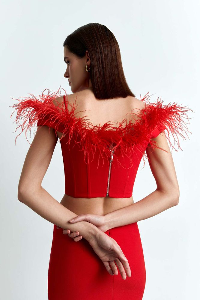 Корсетный топ с перьями
