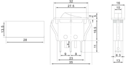 Переключатель ON/OFF 3-конт. Посадочное место-23*13мм 15A 220В Красный подсветка RWB-413 SC-788 REXANT 36-2225 Посадочное место-23*13мм