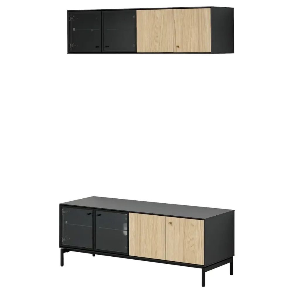 Тумба под ТВ - IKEA BOASTAD/БОАСТАД ИКЕА, 121х42 см, черный/бежевый