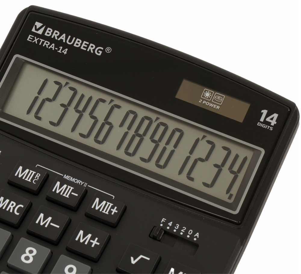 Калькулятор настольный BRAUBERG EXTRA-14-BK (206x155 мм), 14 разрядов, двойное питание, ЧЕРНЫЙ, 250474