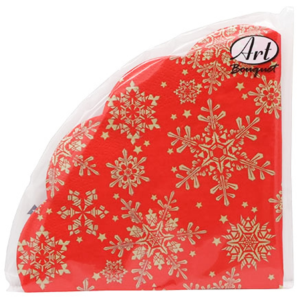 Rondo Салфетка кругл.12шт,3хсл.Золотые снежики на красном